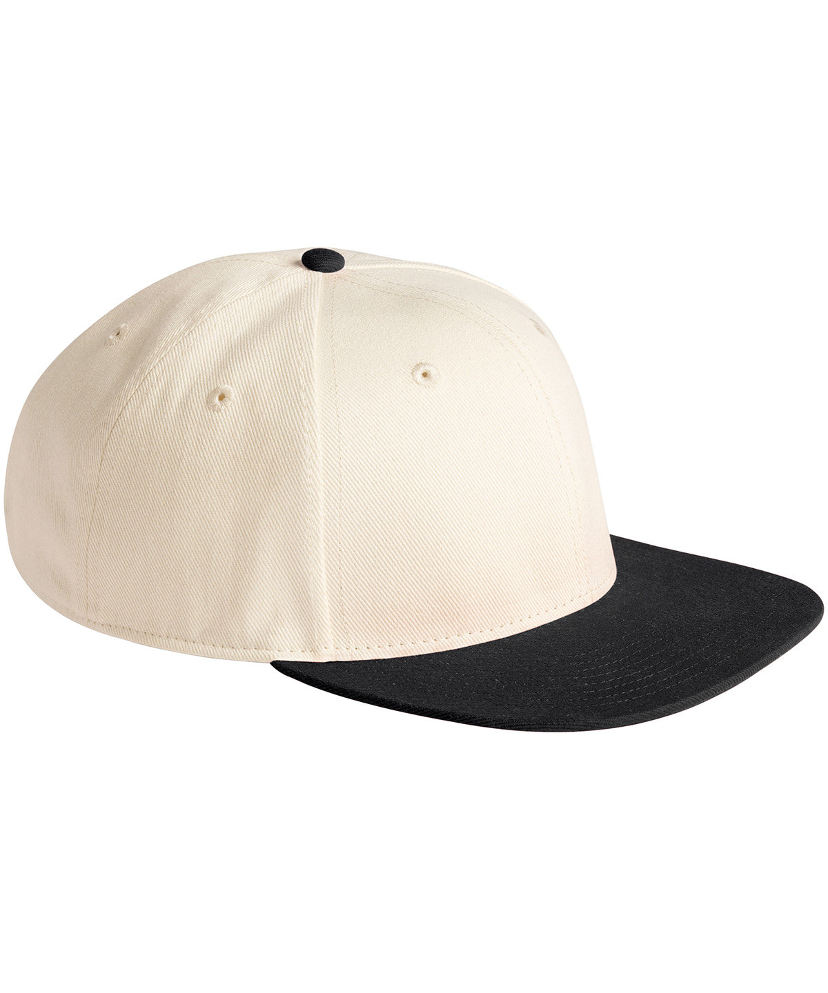 Beechfield Contrast flat peak 6-panel cap in Natural/Black, front view