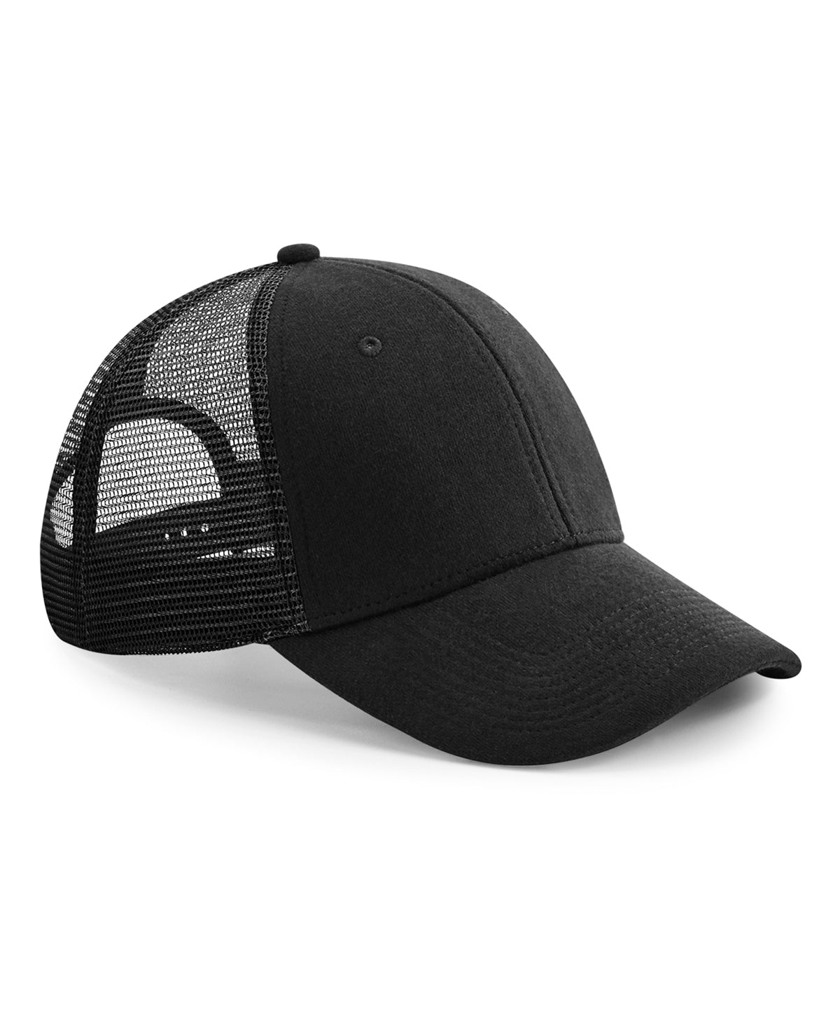 Beechfield Jersey athleisure trucker in Black, front view