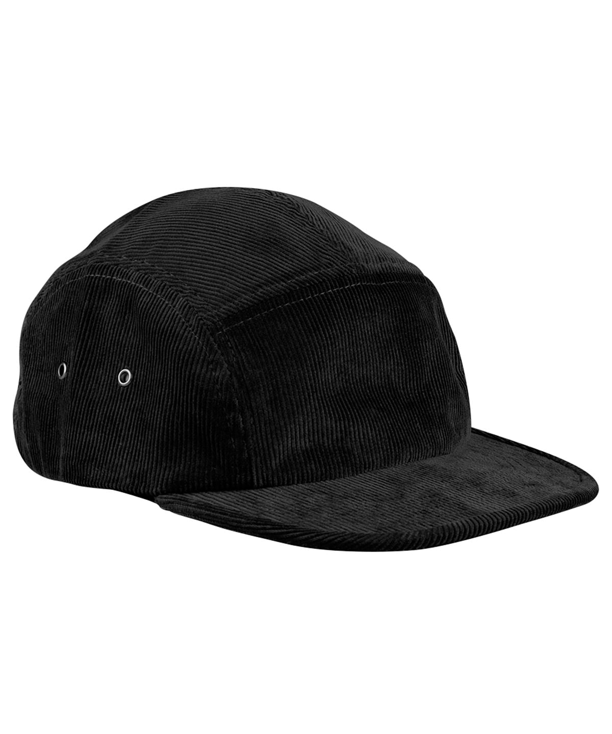 Beechfield EarthAware organic cord camper cap in Black, front view