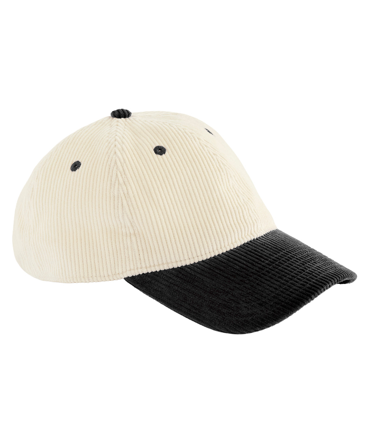 Beechfield Contrast peak corduroy cap in Natural/Black, front view