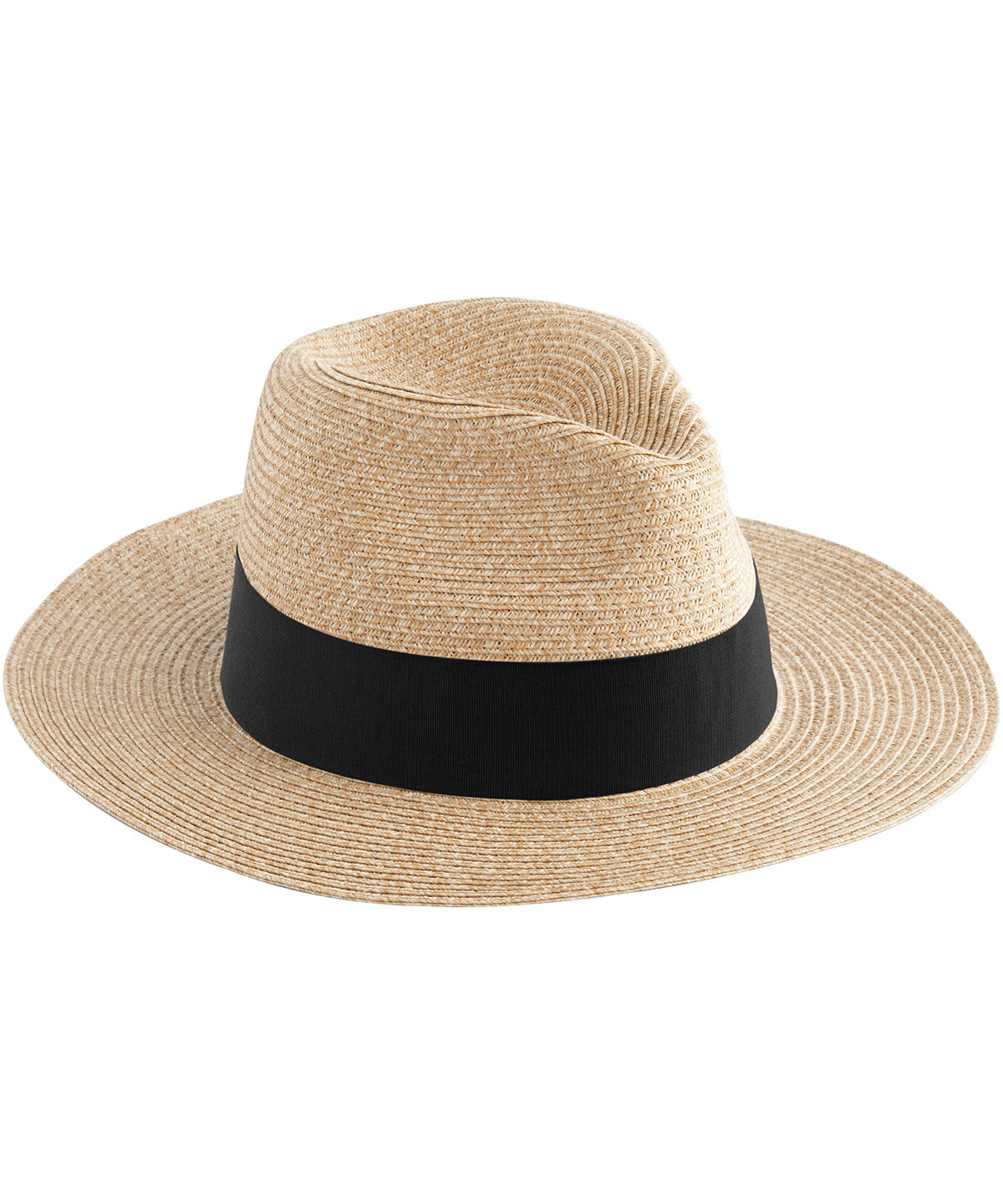 Beechfield Straw fedora in Natural/Black, front view