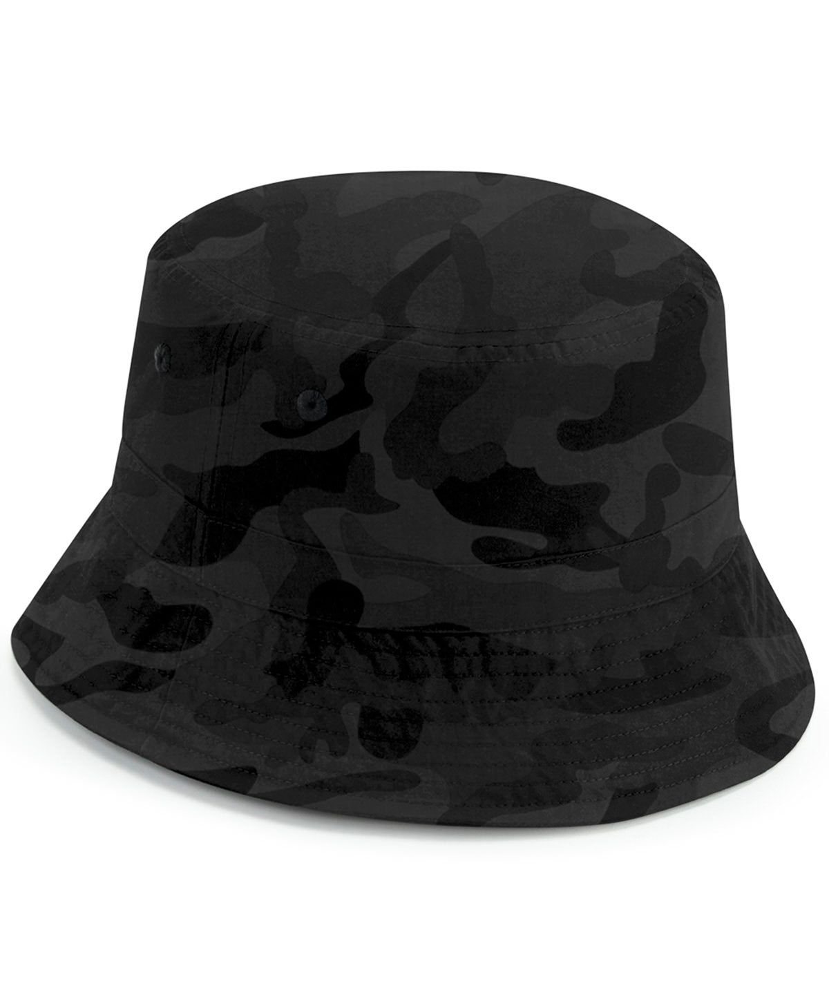 Beechfield Recycled polyester bucket hat in Midnight Camo, front view