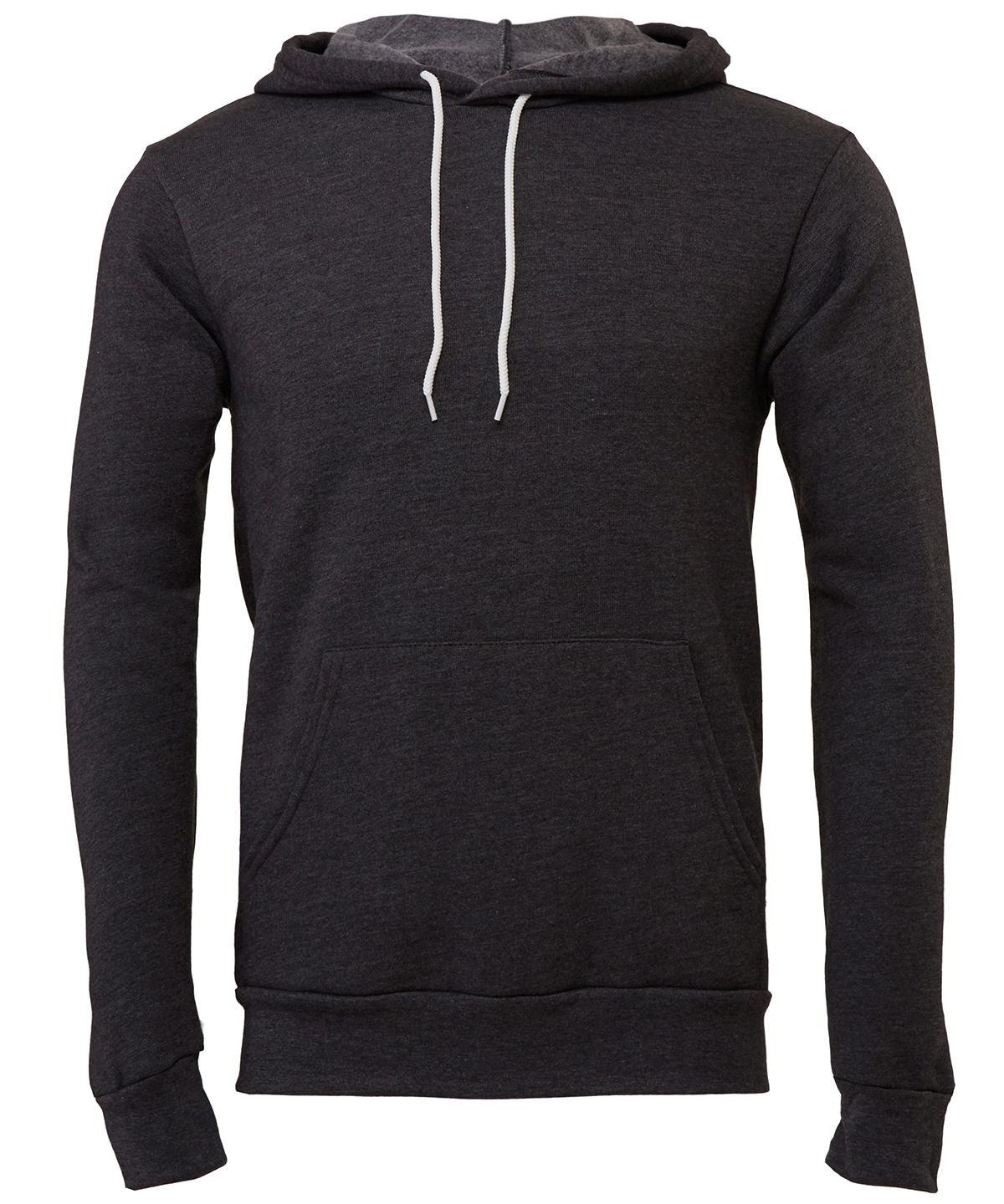 Bella Canvas Unisex polycotton fleece pullover hoodie in Dark Grey Heather, front view