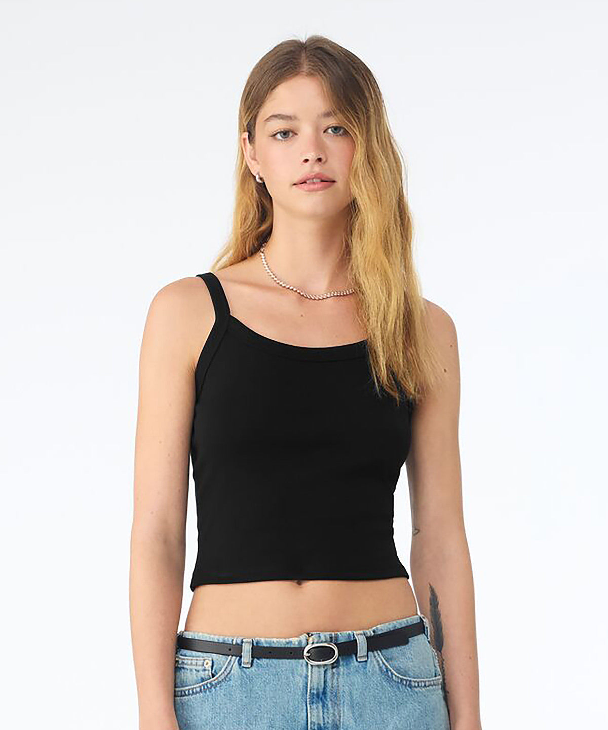 Bella Canvas Women’s micro rib spaghetti strap tank, lifestyle photo