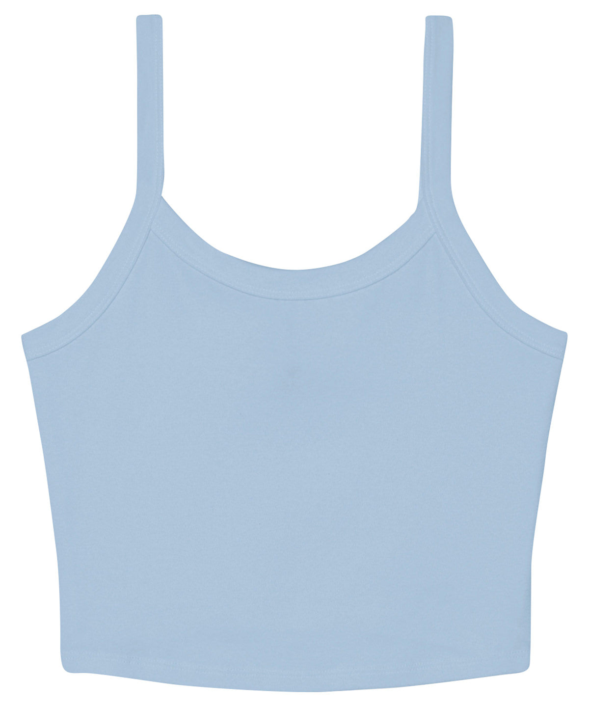 Bella Canvas Women’s micro rib spaghetti strap tank in Solid Baby Blue Blend, front view