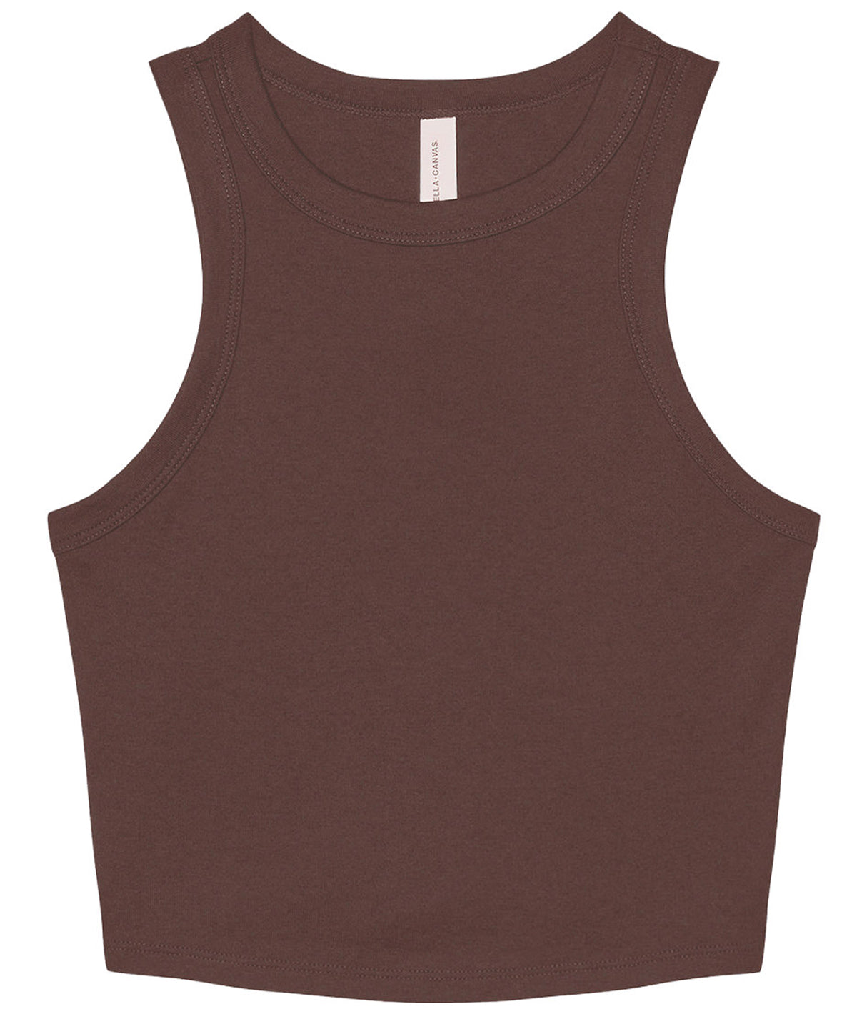 Bella Canvas Women’s micro rib racer tank in Solid Cocoa Blend, front view