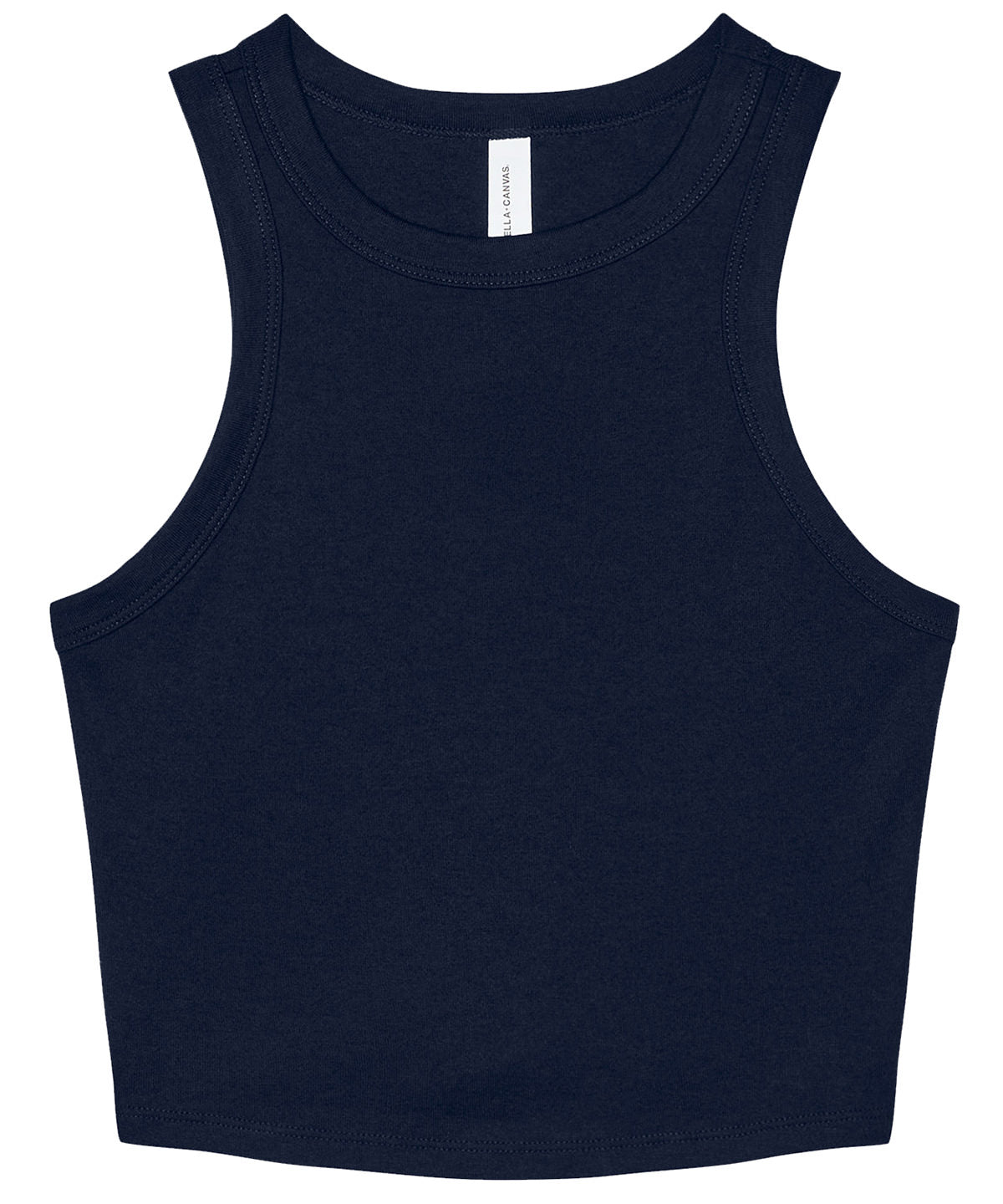 Bella Canvas Women’s micro rib racer tank in Solid Navy Blend, front view
