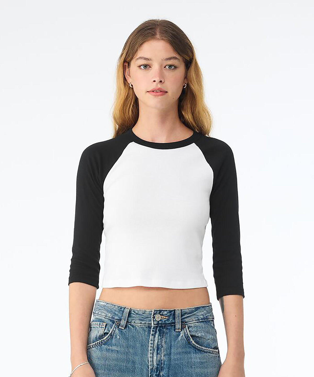 Bella Canvas Women’s micro rib 3/4 raglan baby t-shirt, lifestyle photo