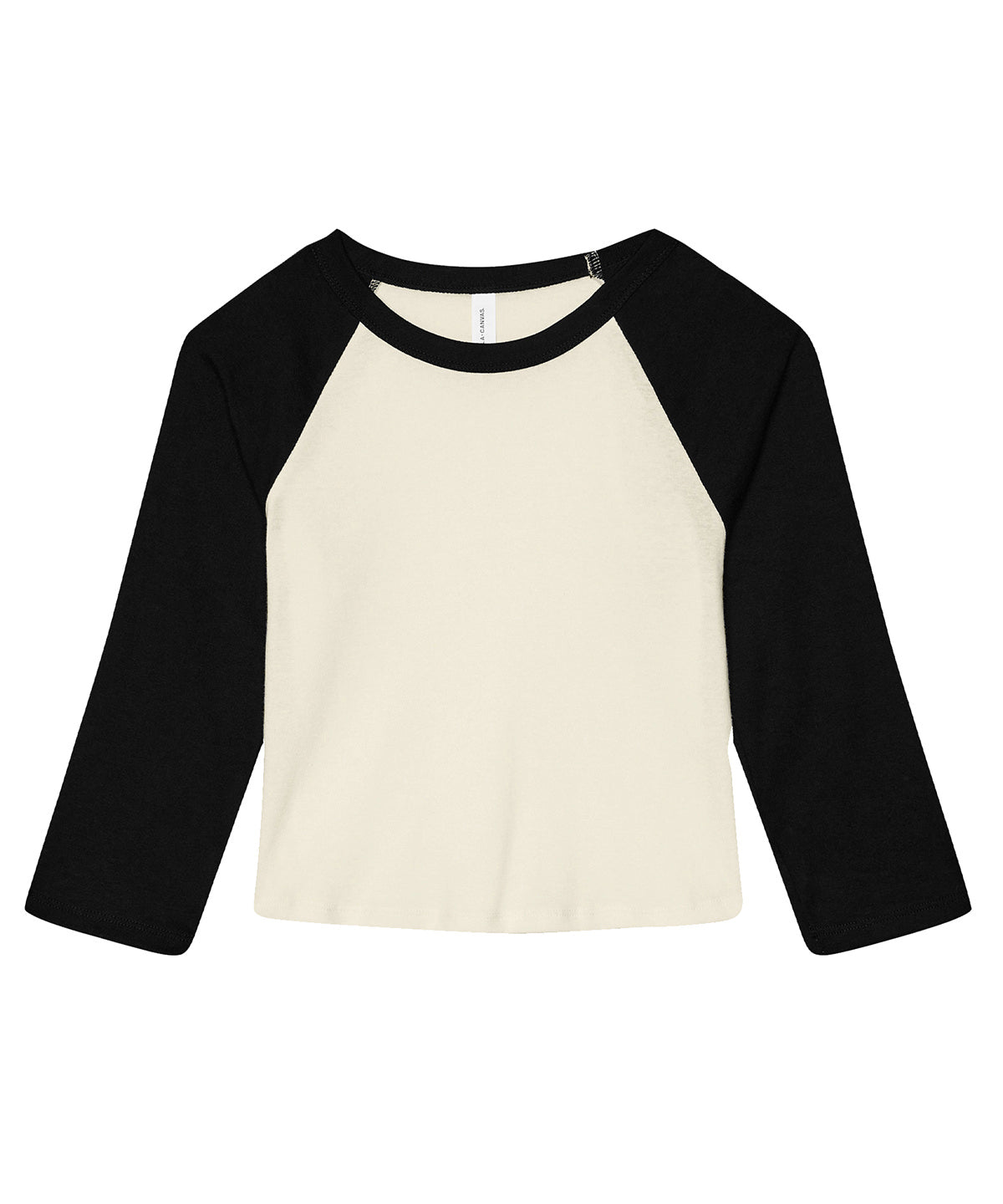 Bella Canvas Women’s micro rib 3/4 raglan baby t-shirt in Natural/Black, front view