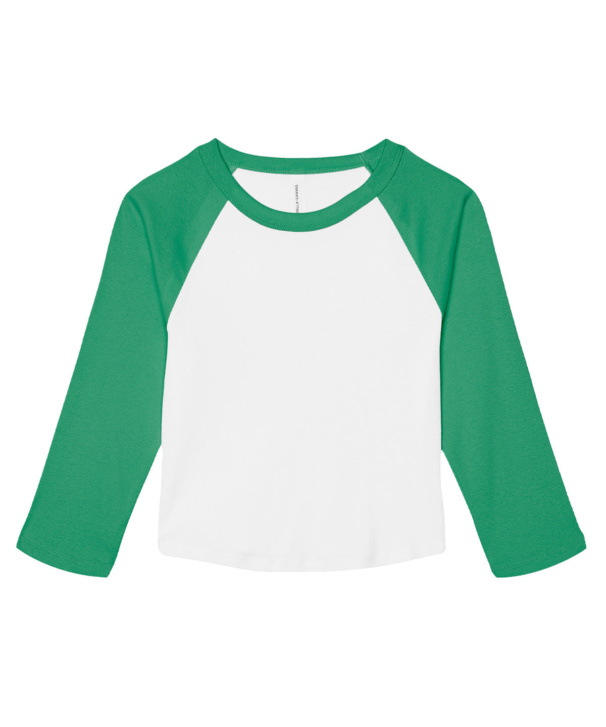 Bella Canvas Women’s micro rib 3/4 raglan baby t-shirt in White/Kelly, front view