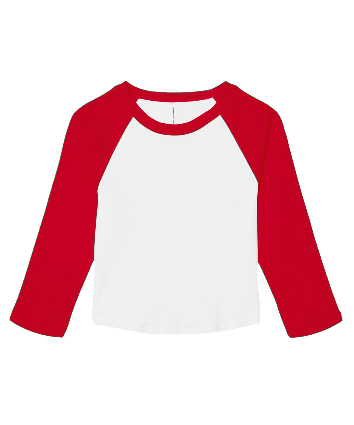 Bella Canvas Women’s micro rib 3/4 raglan baby t-shirt in White/Red, front view