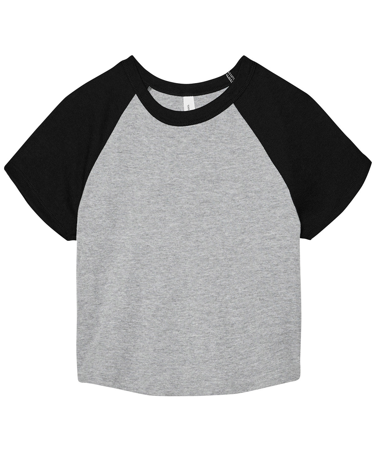 Bella Canvas Women’s micro rib raglan baby t-shirt in Athletic Heather/Black, front view