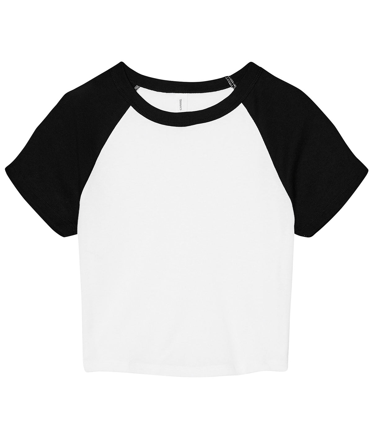 Bella Canvas Women’s micro rib raglan baby t-shirt in White/Black, front view