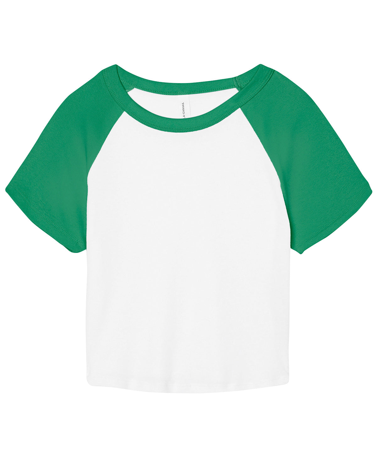 Bella Canvas Women’s micro rib raglan baby t-shirt in White/Kelly, front view