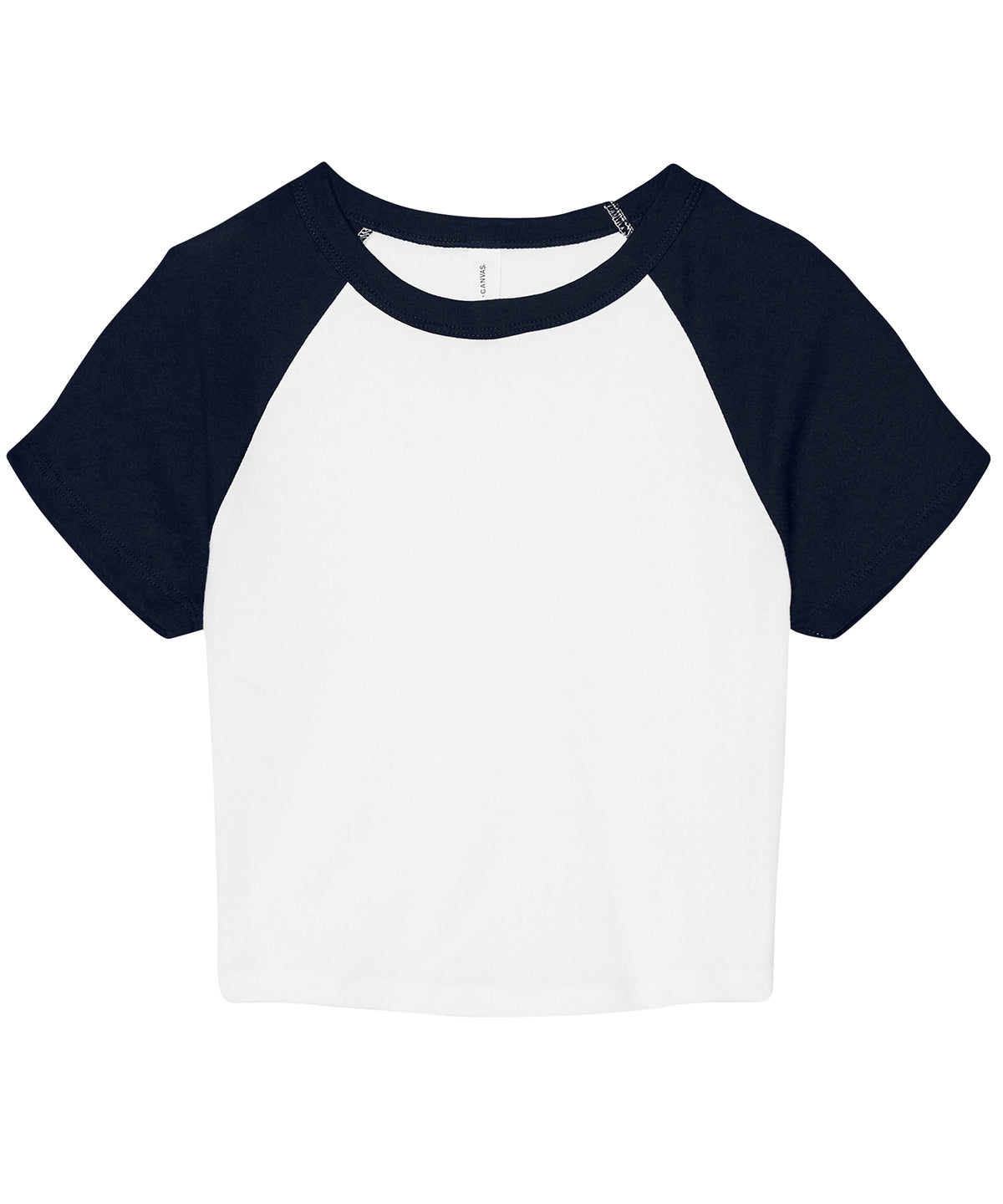 Bella Canvas Women’s micro rib raglan baby t-shirt in White/Navy, front view