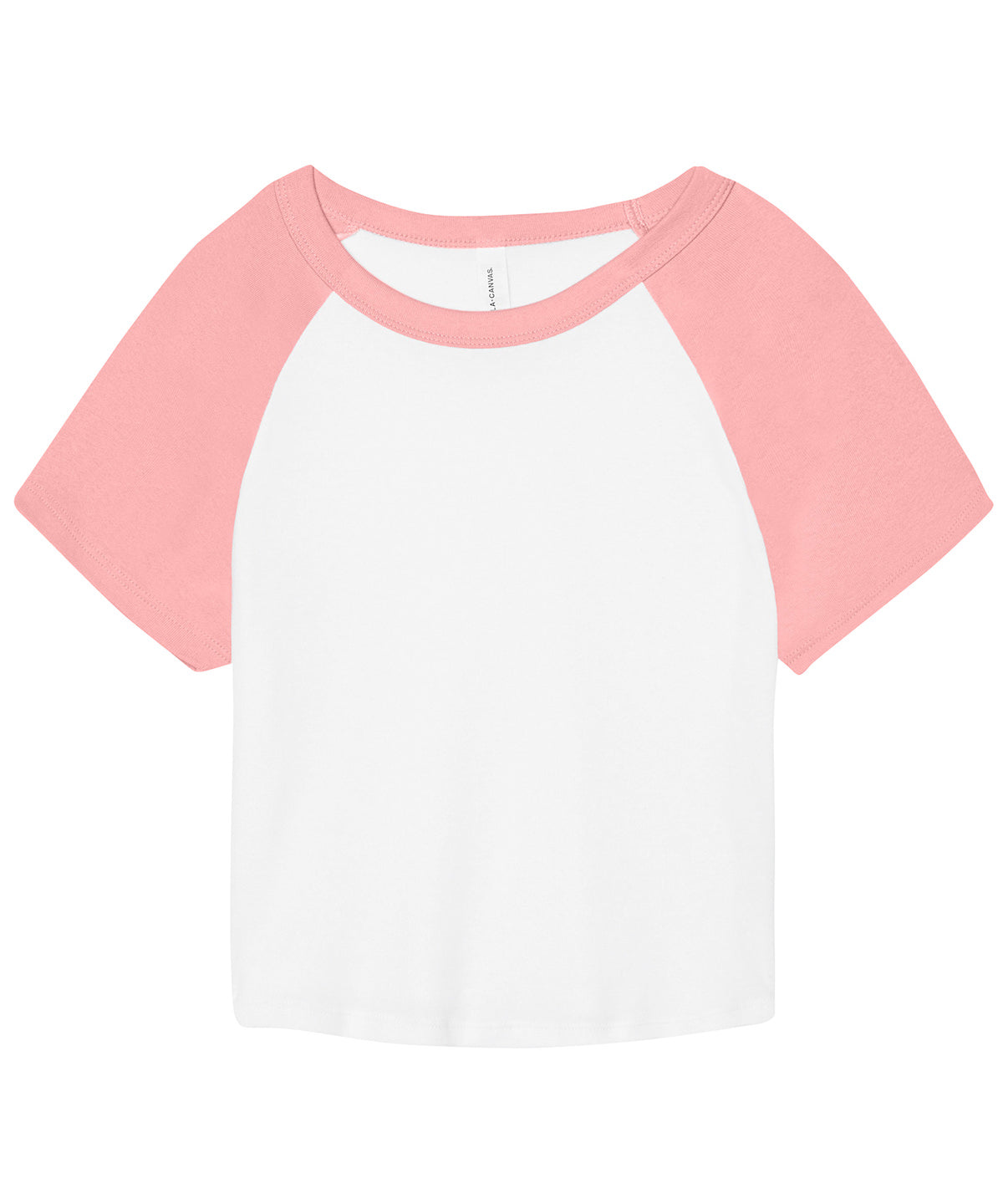 Bella Canvas Women’s micro rib raglan baby t-shirt in White/Pink, front view