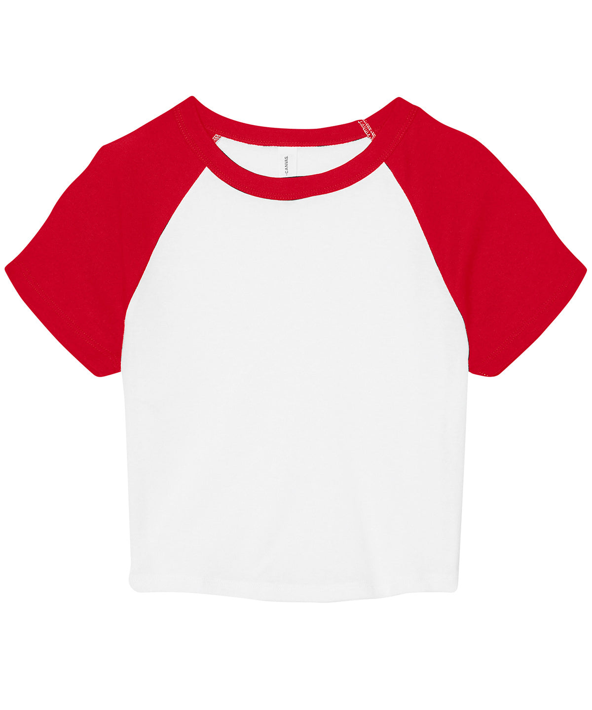 Bella Canvas Women’s micro rib raglan baby t-shirt in White/Red, front view