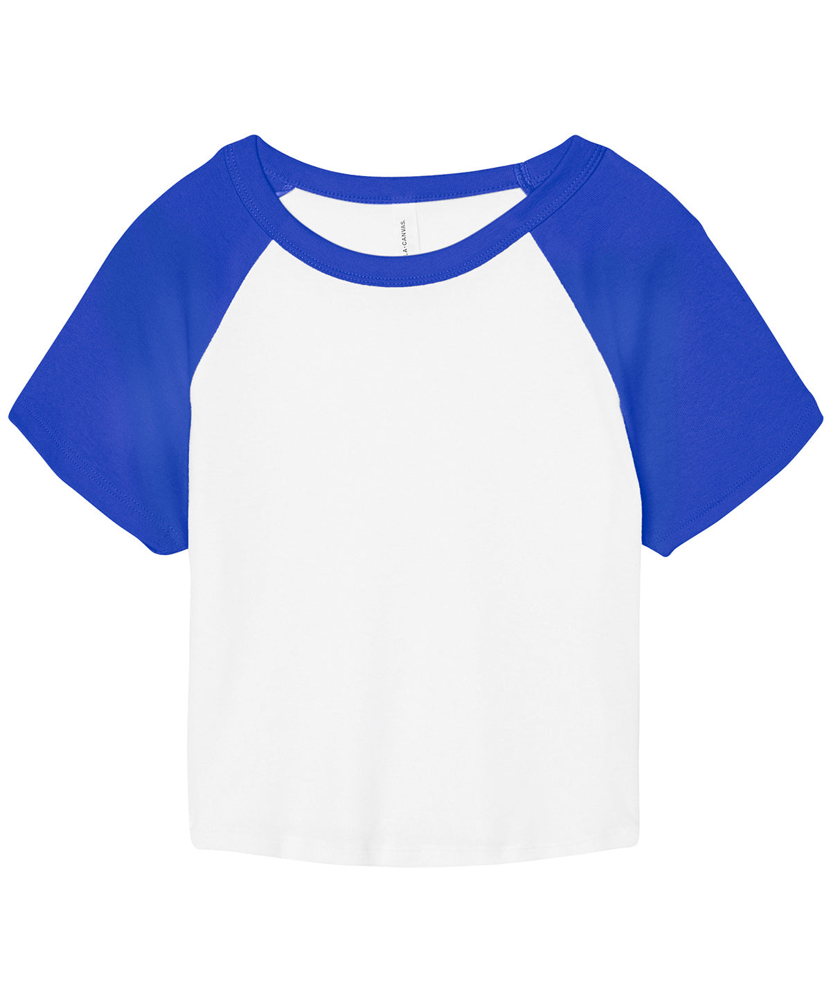 Bella Canvas Women’s micro rib raglan baby t-shirt in White/True Royal, front view