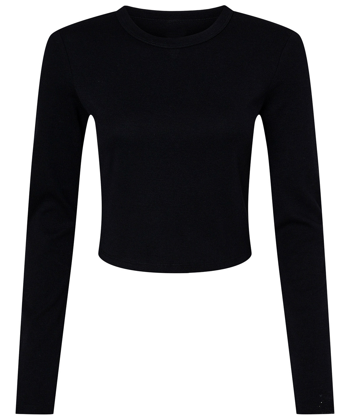 Bella Canvas Women’s micro rib long sleeve baby t-shirt in Solid Black Blend, front view