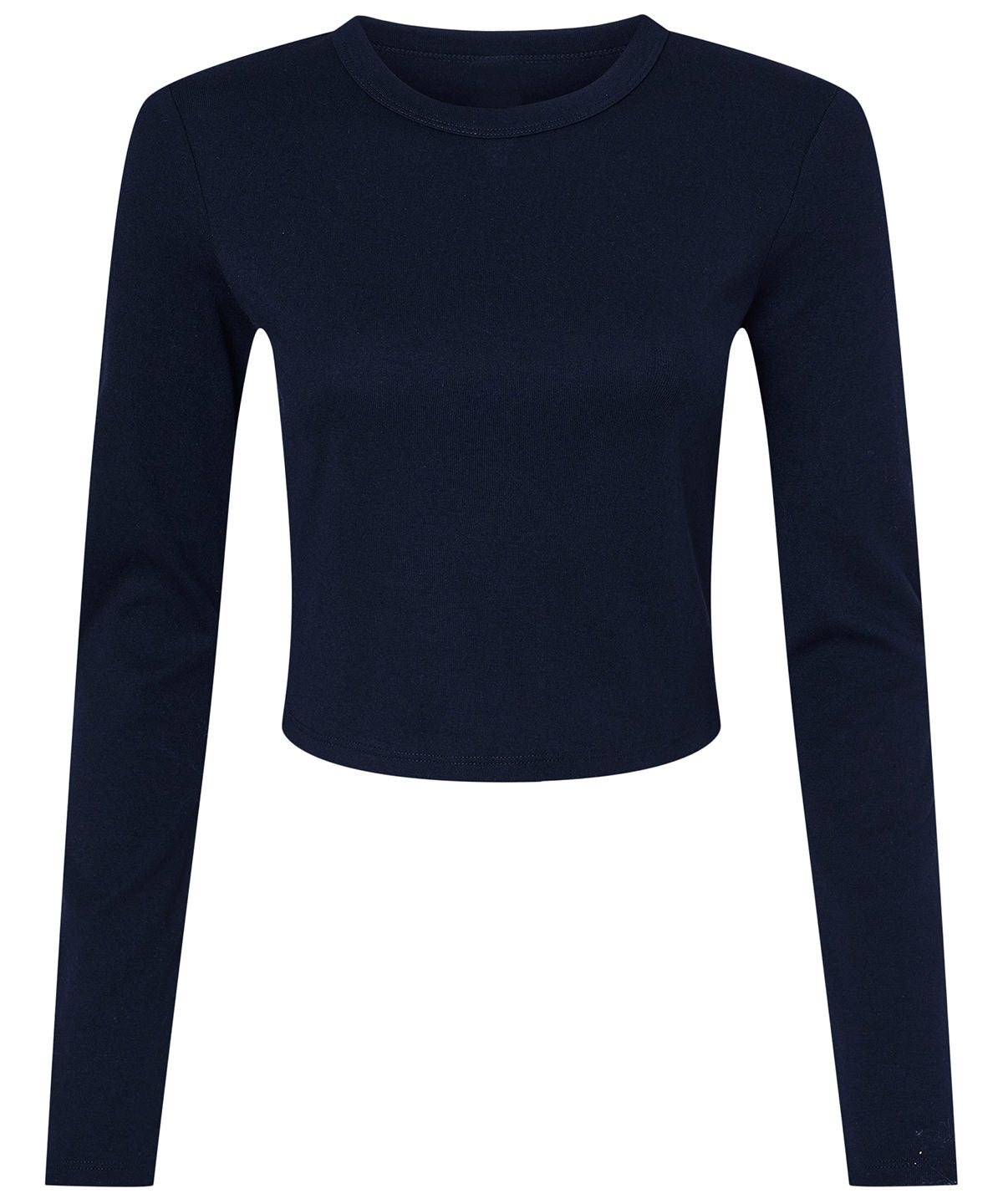 Bella Canvas Women’s micro rib long sleeve baby t-shirt in Solid Navy Blend, front view