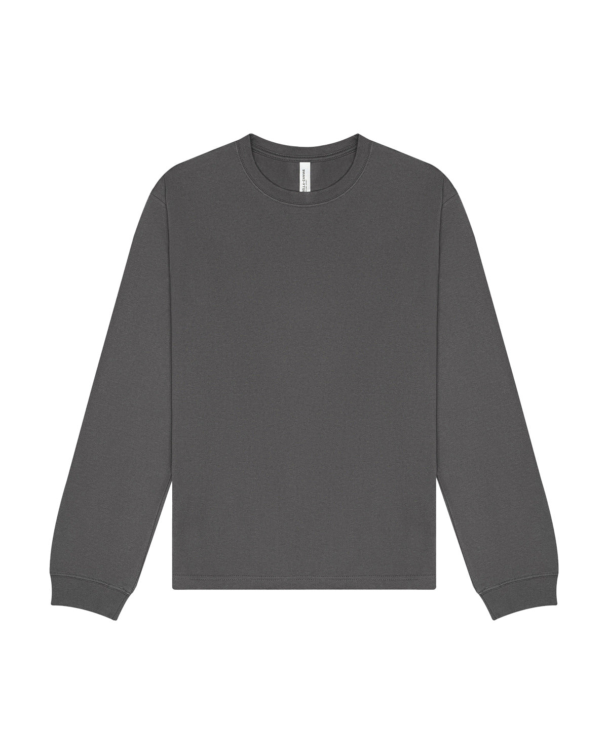 Bella Canvas Unisex long sleeve heavy tee in Asphalt, front view