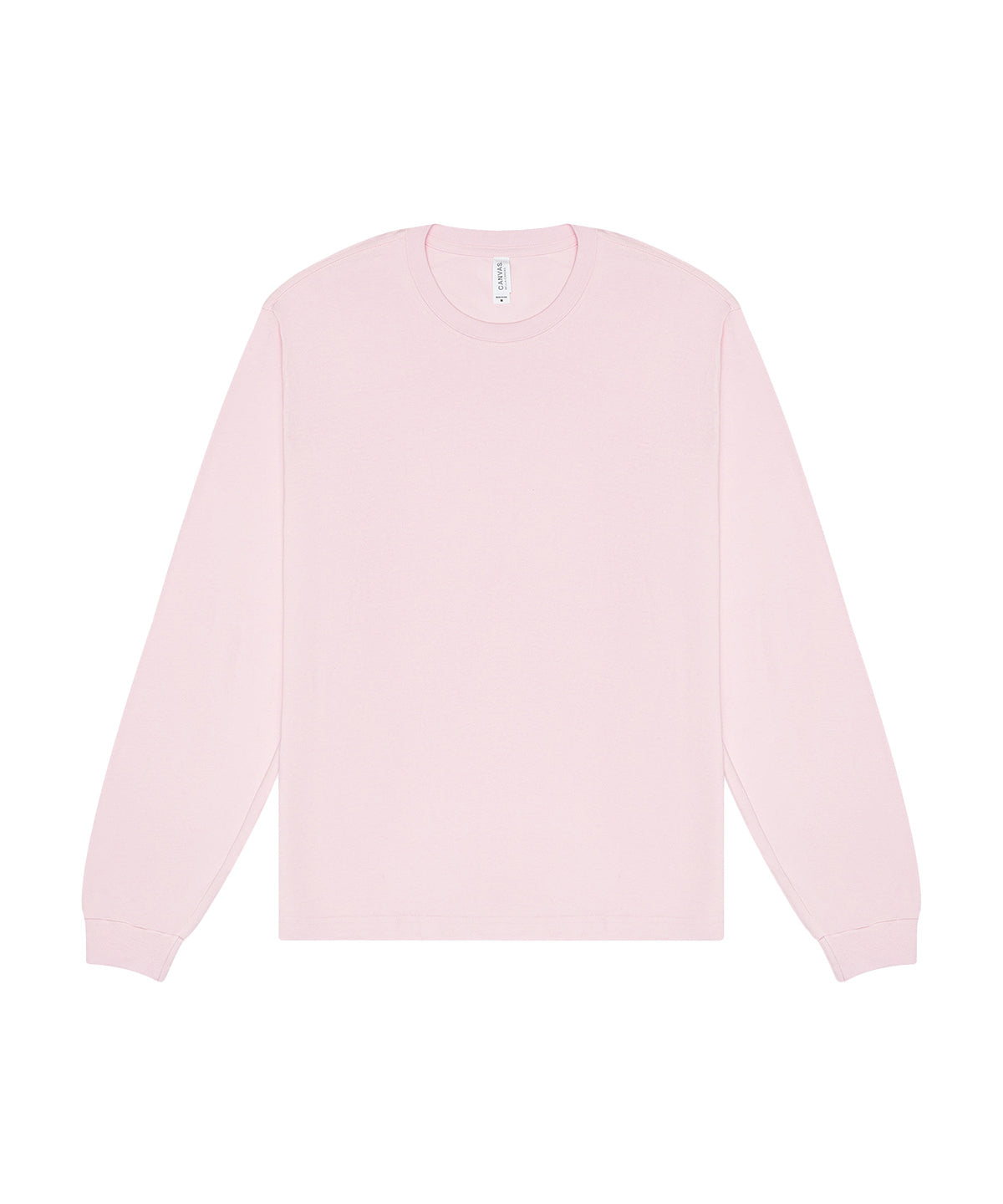 Bella Canvas Unisex heavy boxy long sleeve tee in Soft Pink, front view