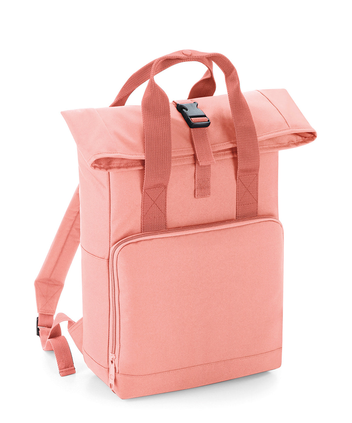 Bagbase Twin handle roll-top backpack in Blush Pink, front view