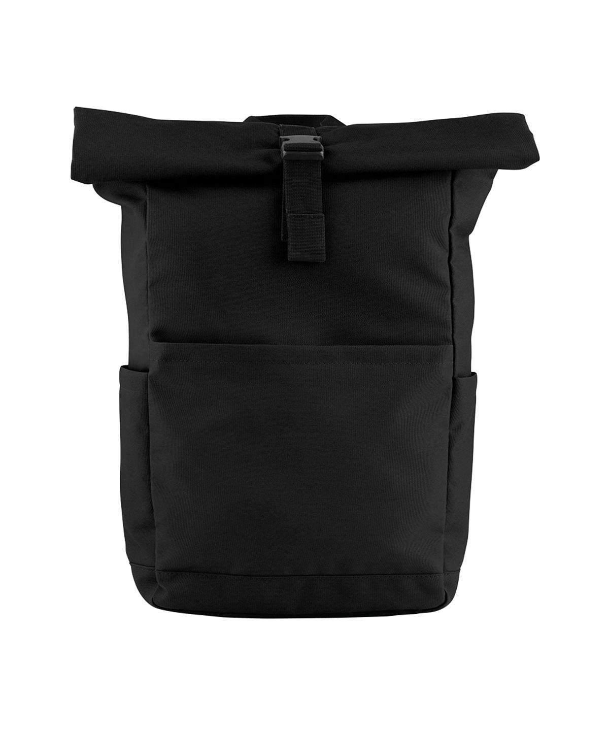 Bagbase Premium Recycled Roll Top Backpack in Black, front view