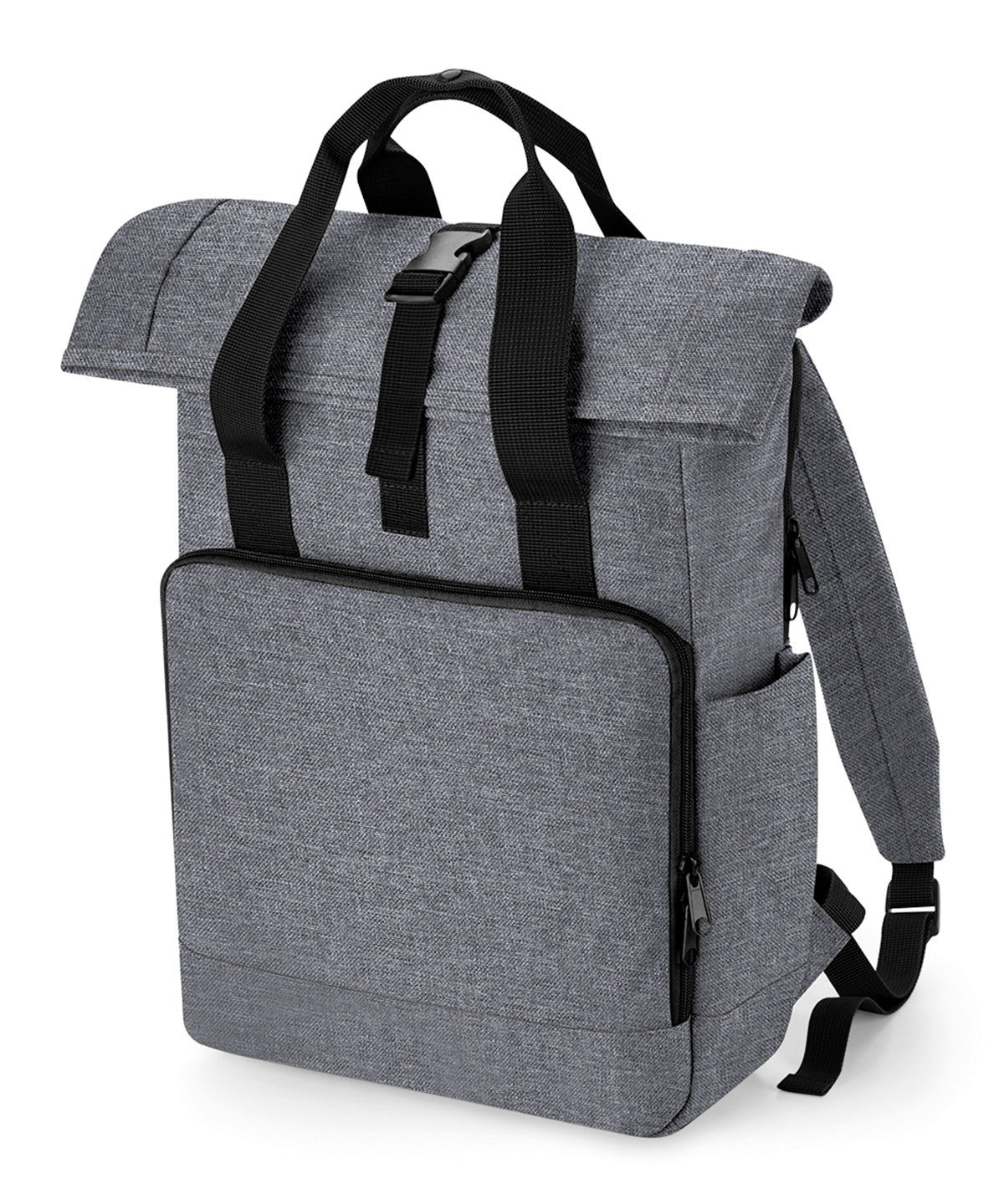Bagbase Recycled twin handle roll-top laptop backpack in Grey Marl, front view