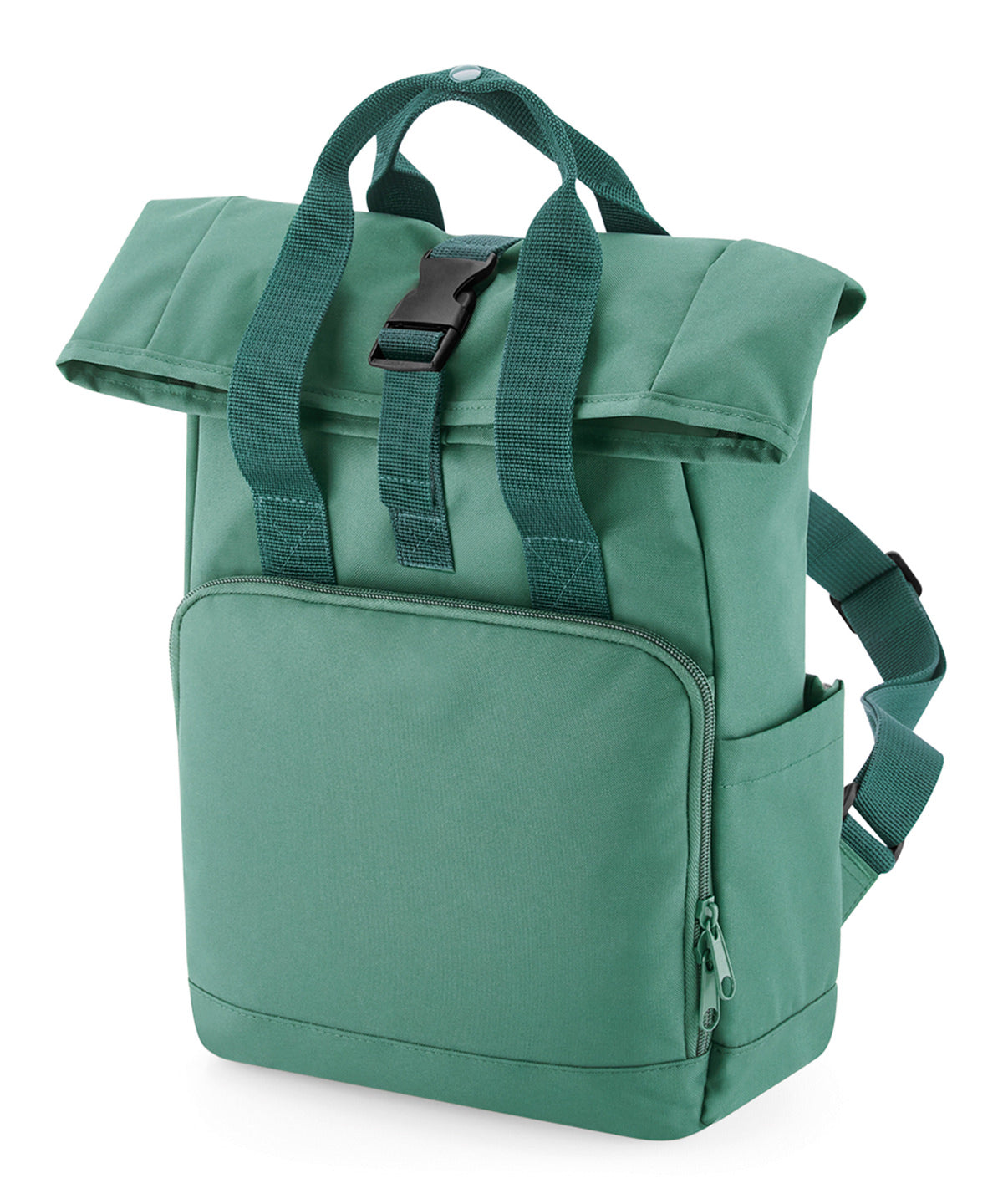 Bagbase Recycled mini twin handle roll-top backpack in Sage Green, front view