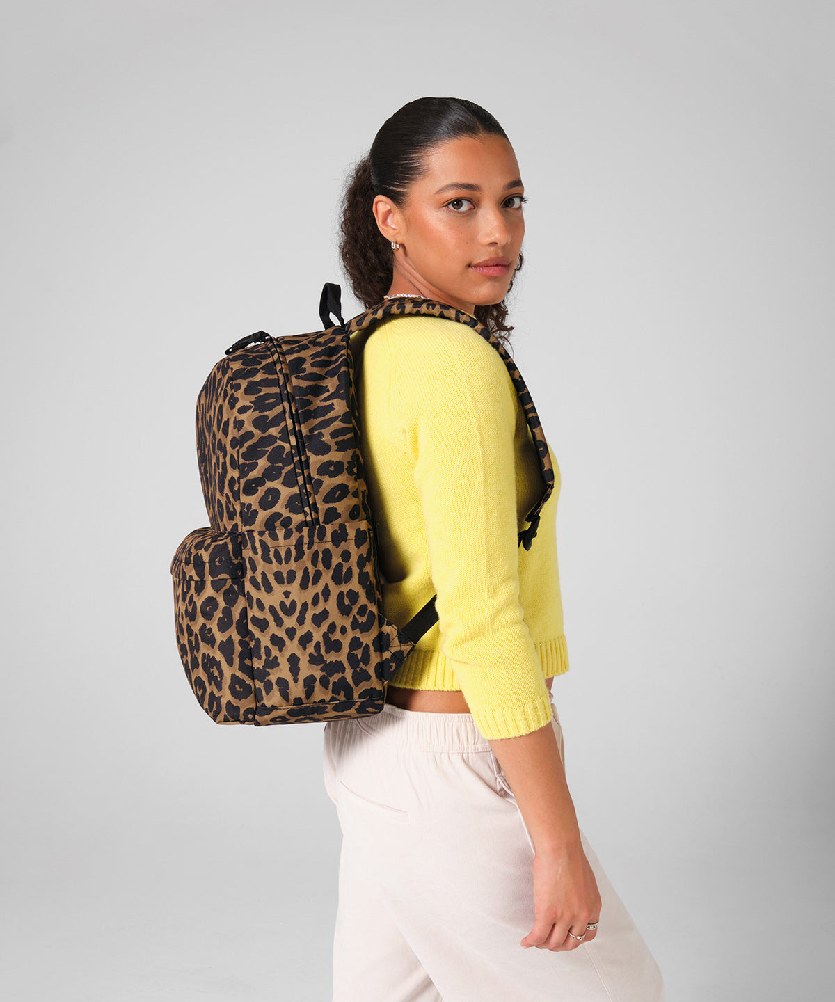 Bagbase Leopard print backpack, lifestyle photo