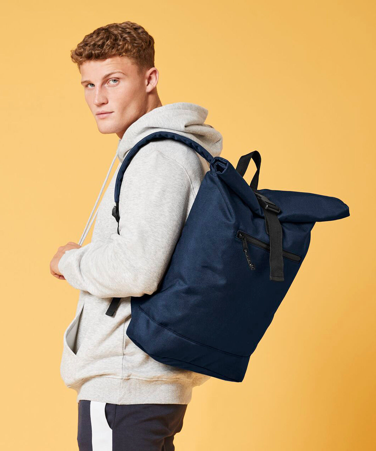 Bagbase Recycled rolled-top backpack, lifestyle photo