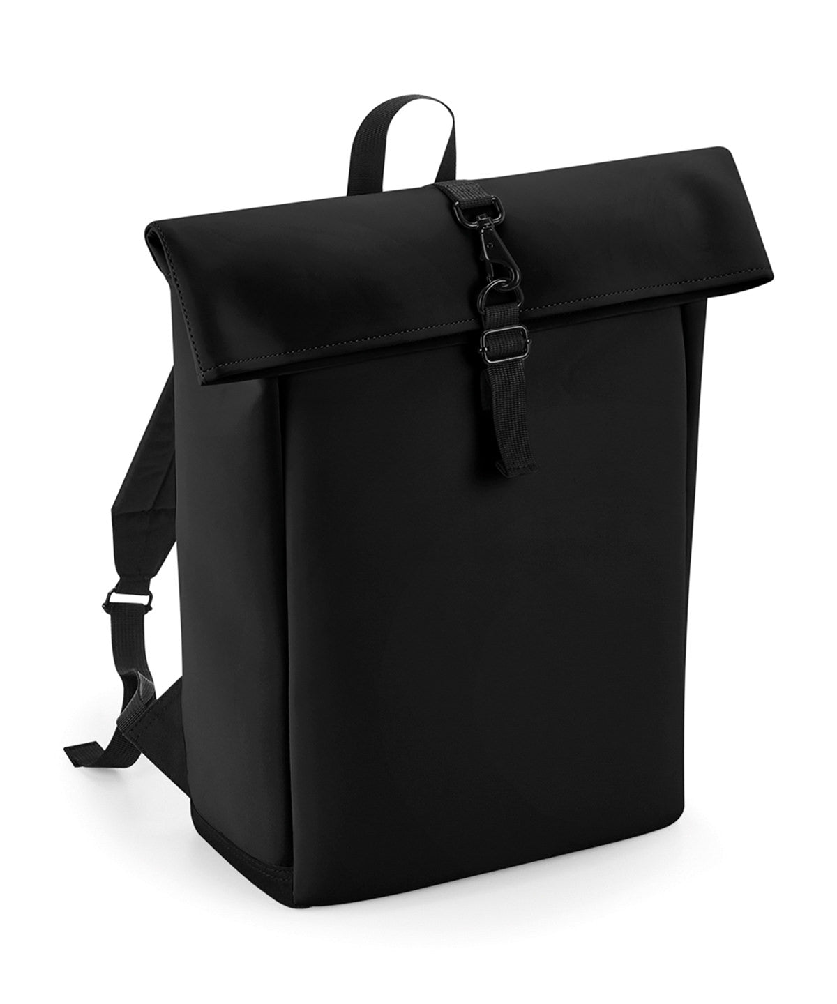 Bagbase Matte PU rolltop backpack in Black, front view