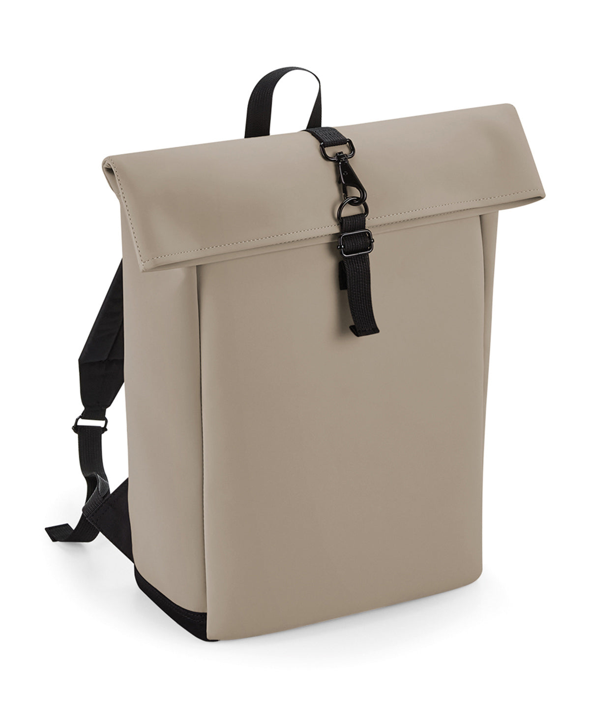 Bagbase Matte PU rolltop backpack in Clay, front view