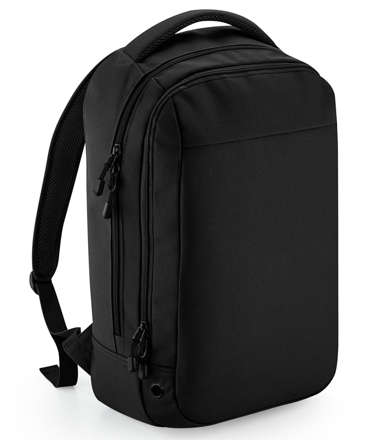 Bagbase Athleisure sports backpack in Black/Black, front view