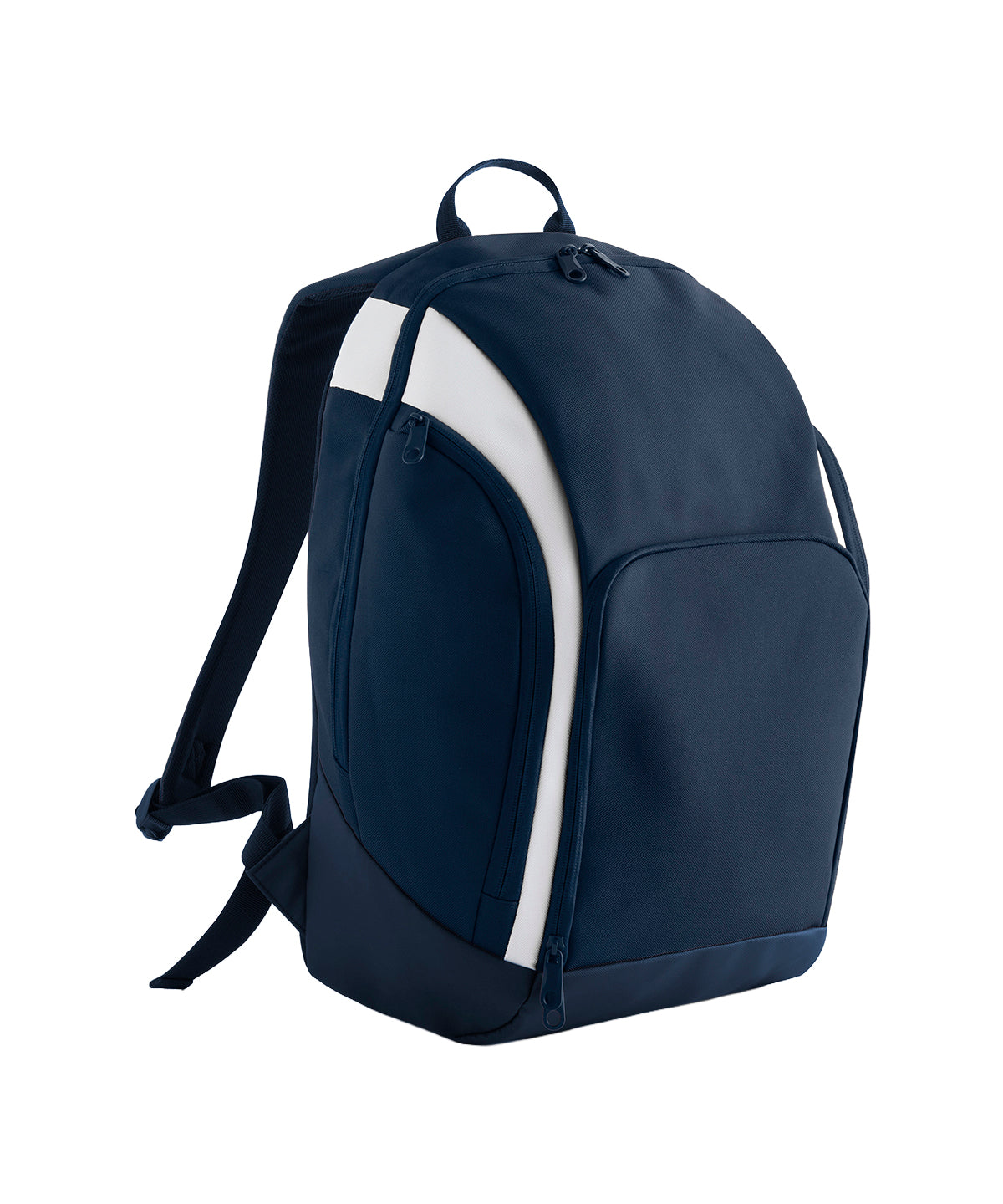 Bagbase Teamwear backpack in Navy/White, front view
