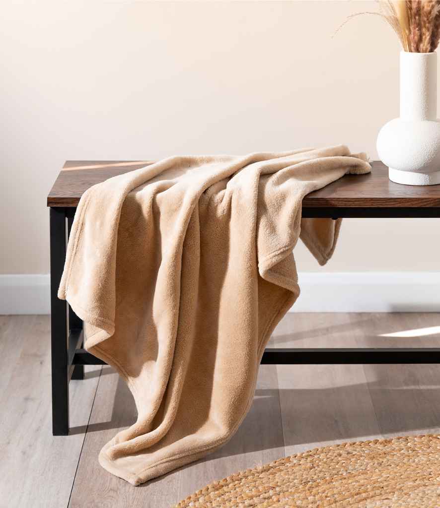 Brand Lab Large Plush Fleece Blanket in Camel, front view