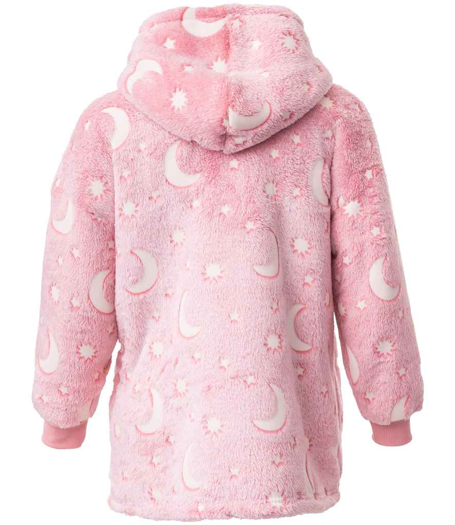 Brand Lab Kids Oversized Hooded Blanket in Blush Pink Glow In The Dark, back view