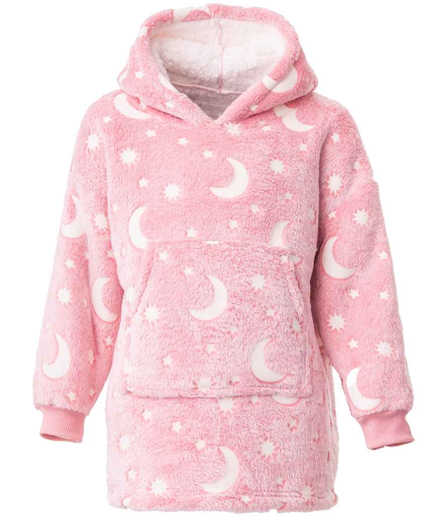 Brand Lab Kids Oversized Hooded Blanket in Blush Pink Glow In The Dark, front view