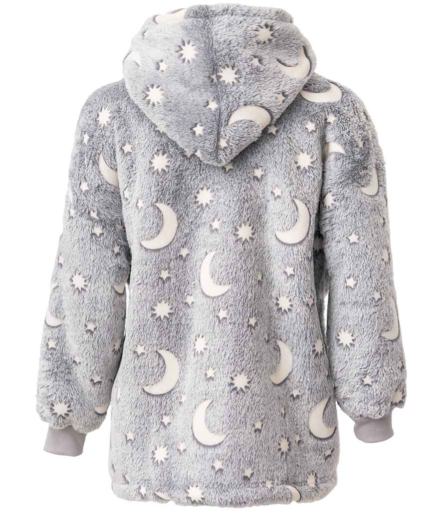 Brand Lab Kids Oversized Hooded Blanket in Grey Glow In The Dark, back view