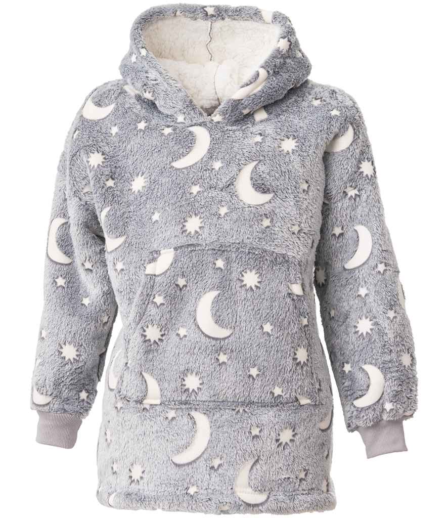 Brand Lab Kids Oversized Hooded Blanket in Grey Glow In The Dark, front view