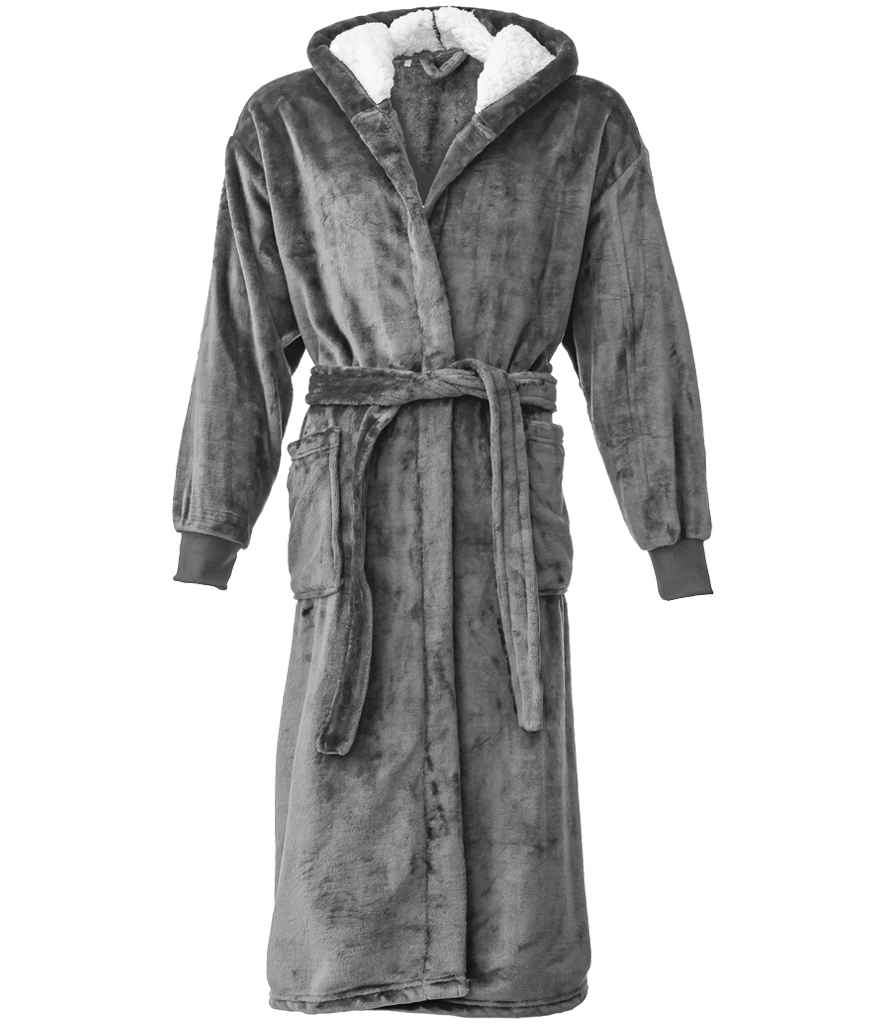 Brand Lab Unisex Hooded Cuffed Robe in Charcoal, front view