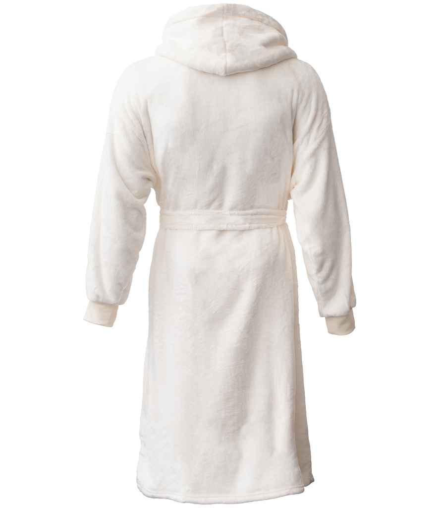 Brand Lab Unisex Hooded Cuffed Robe in Cream, back view