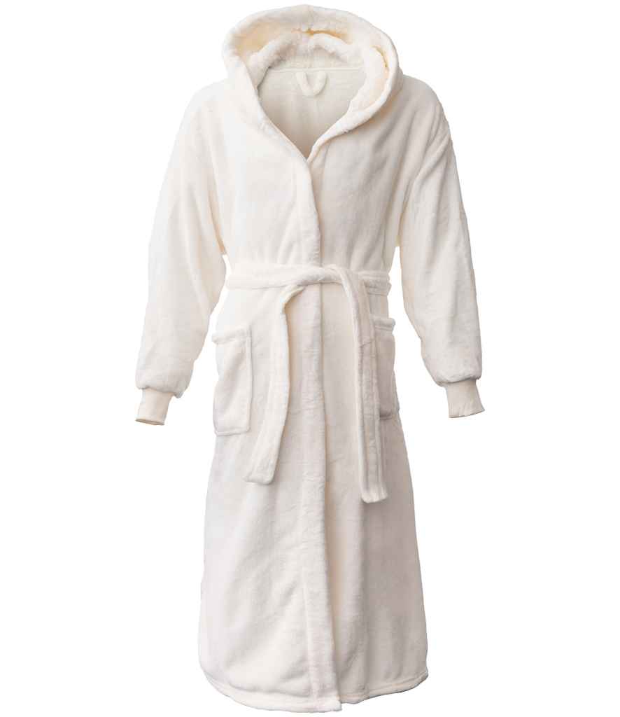 Brand Lab Unisex Hooded Cuffed Robe in Cream, front view