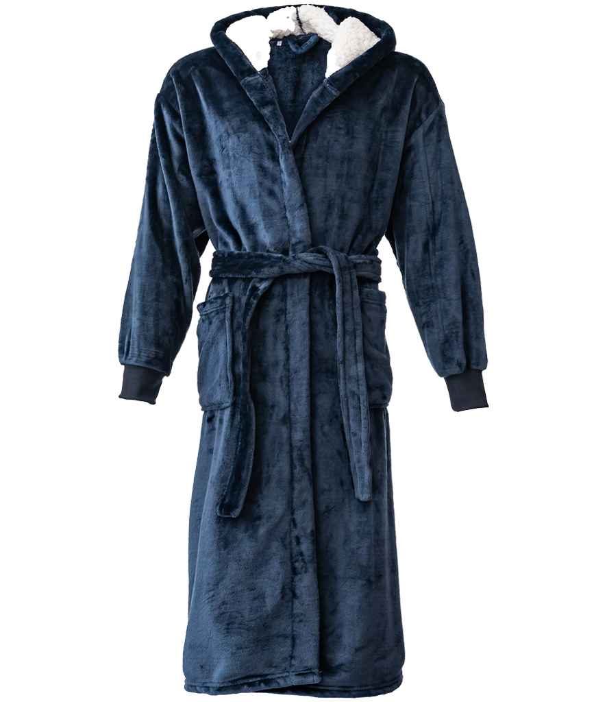 Brand Lab Unisex Hooded Cuffed Robe in Navy, front view