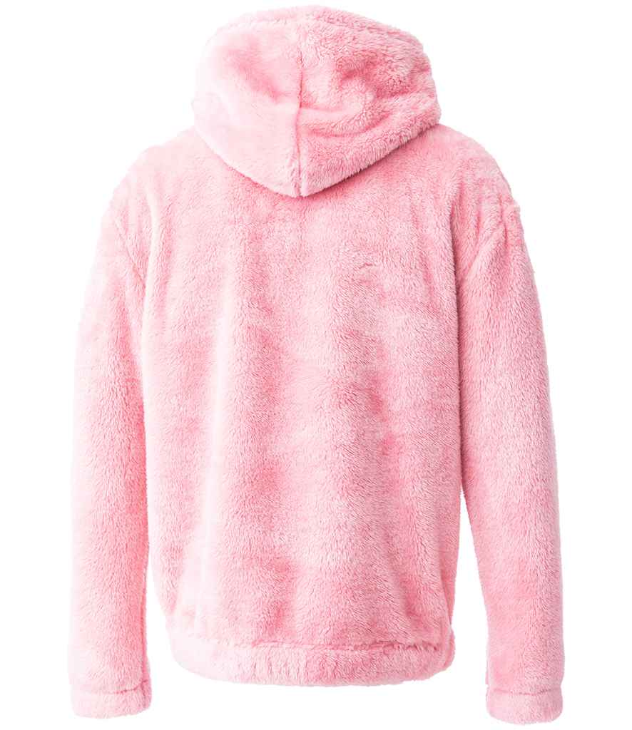 Brand Lab Unisex Fluffy Fleece Hoodie in Blush Pink, back view