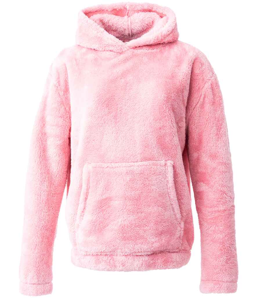 Brand Lab Unisex Fluffy Fleece Hoodie in Blush Pink, front view