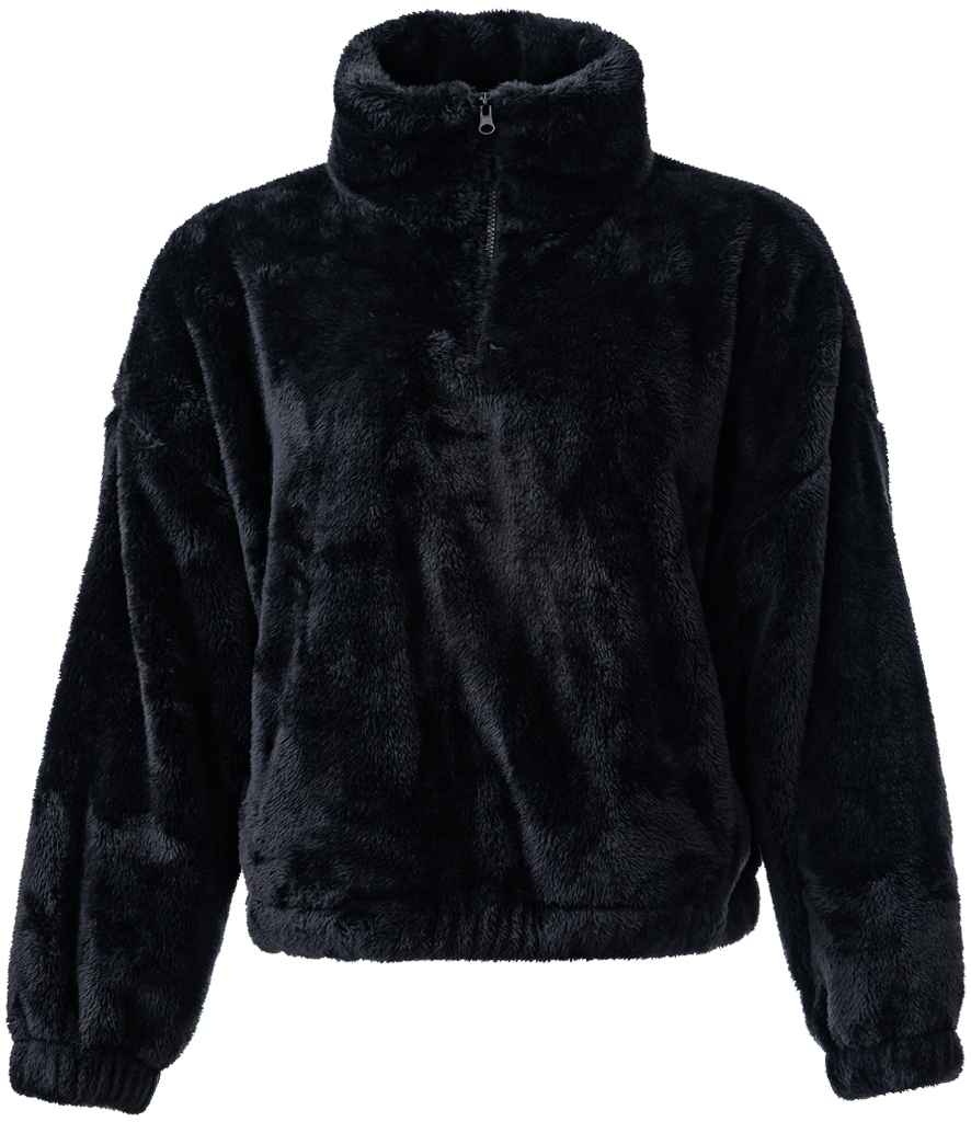 Brand Lab Ladies Fluffy 1/4 Zip Fleece in Black, front view