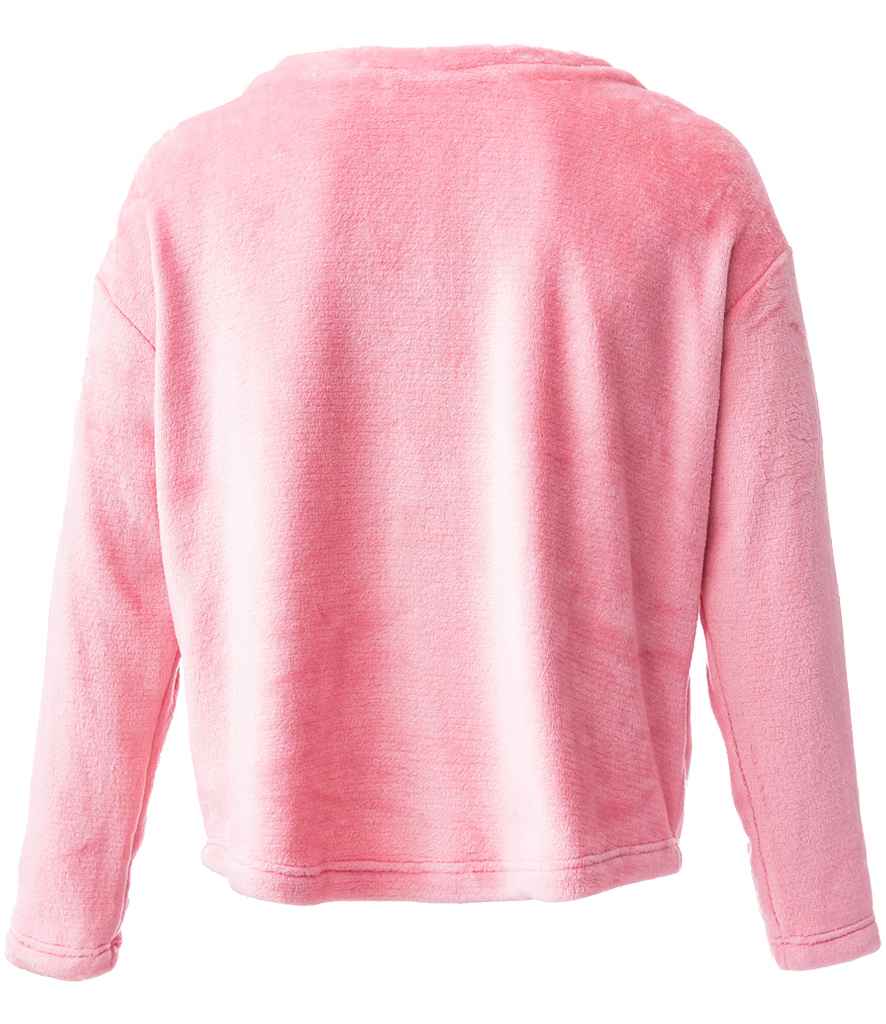 Brand Lab Ladies Plush Fleece Crew Neck Sweatshirt in Blush Pink, back view