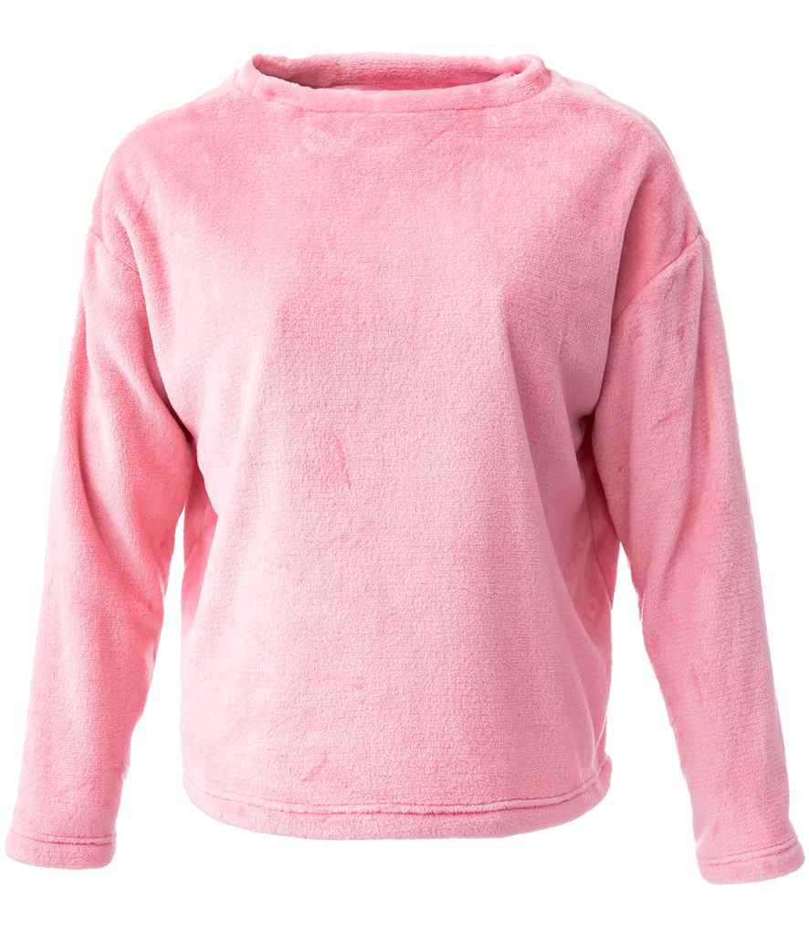 Brand Lab Ladies Plush Fleece Crew Neck Sweatshirt in Blush Pink, front view